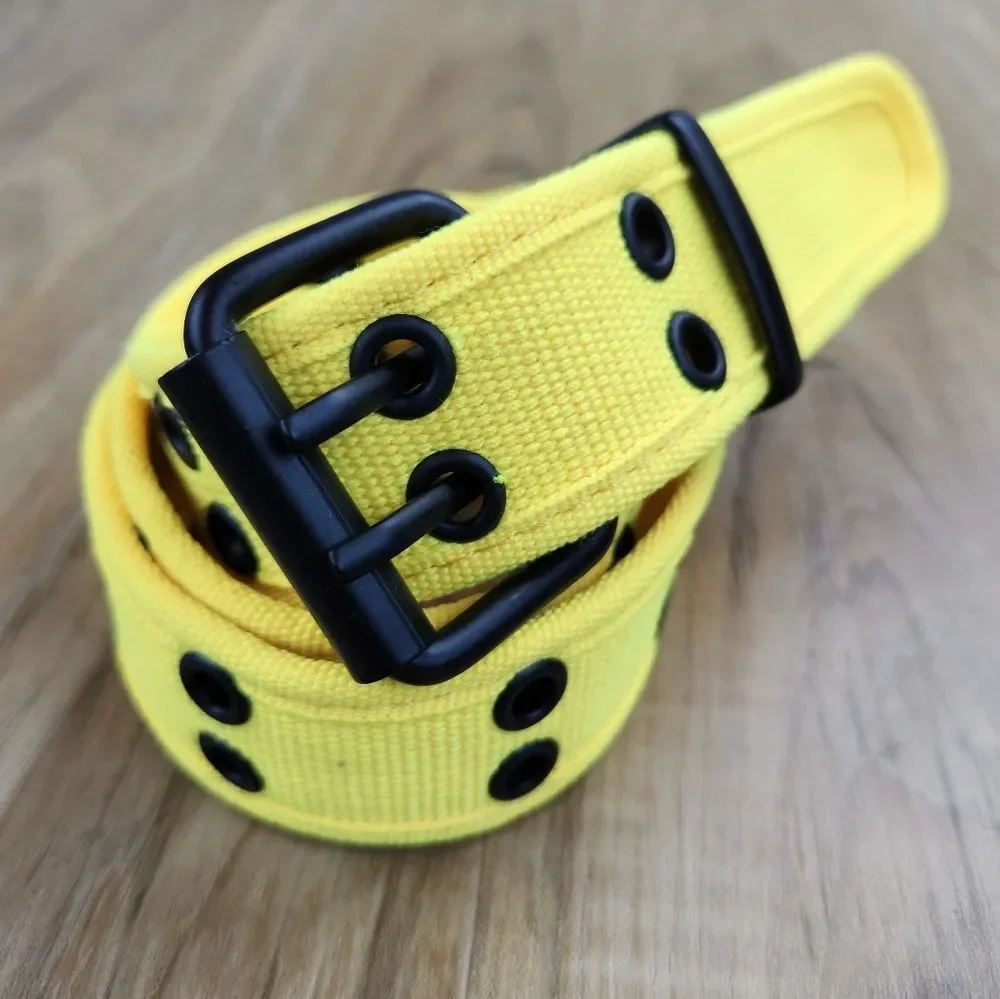 🔸️Unisex Yellow Double Grommet Canvas Belt Small